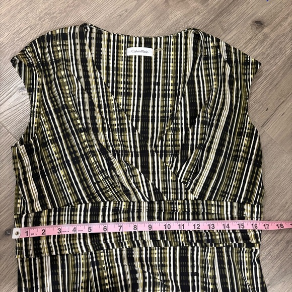 Calvin Klein Womens Dress Olive Green Brown White Stripe Print Size 12 Stretch - Picture 10 of 12